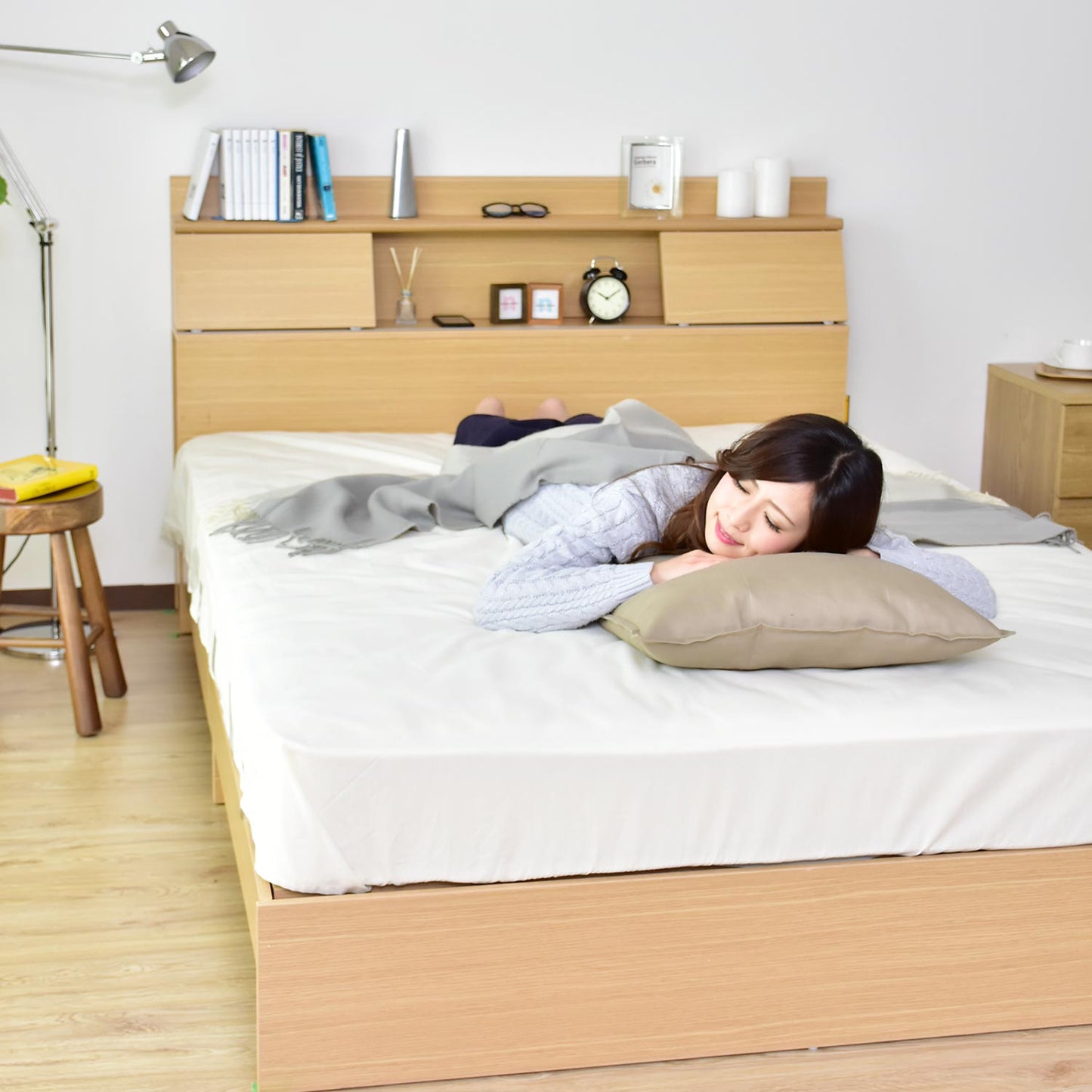 【セミダブル】収納付きベッドフレーム グラード