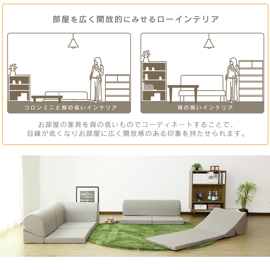 ソファー ローソファ ロータイプ コーナーソファ 3人掛け コロン ミニ