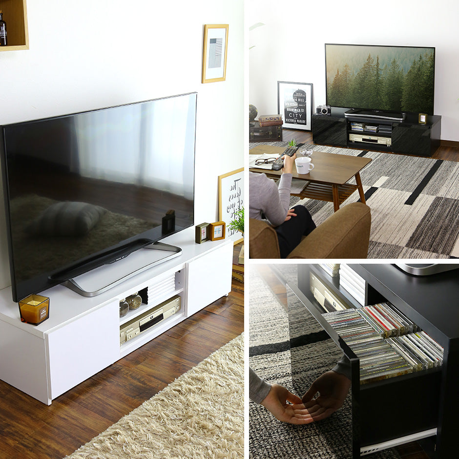 幅120cm テレビ台 ローボード 引出し収納付き 前面鏡面加工 ルクス120