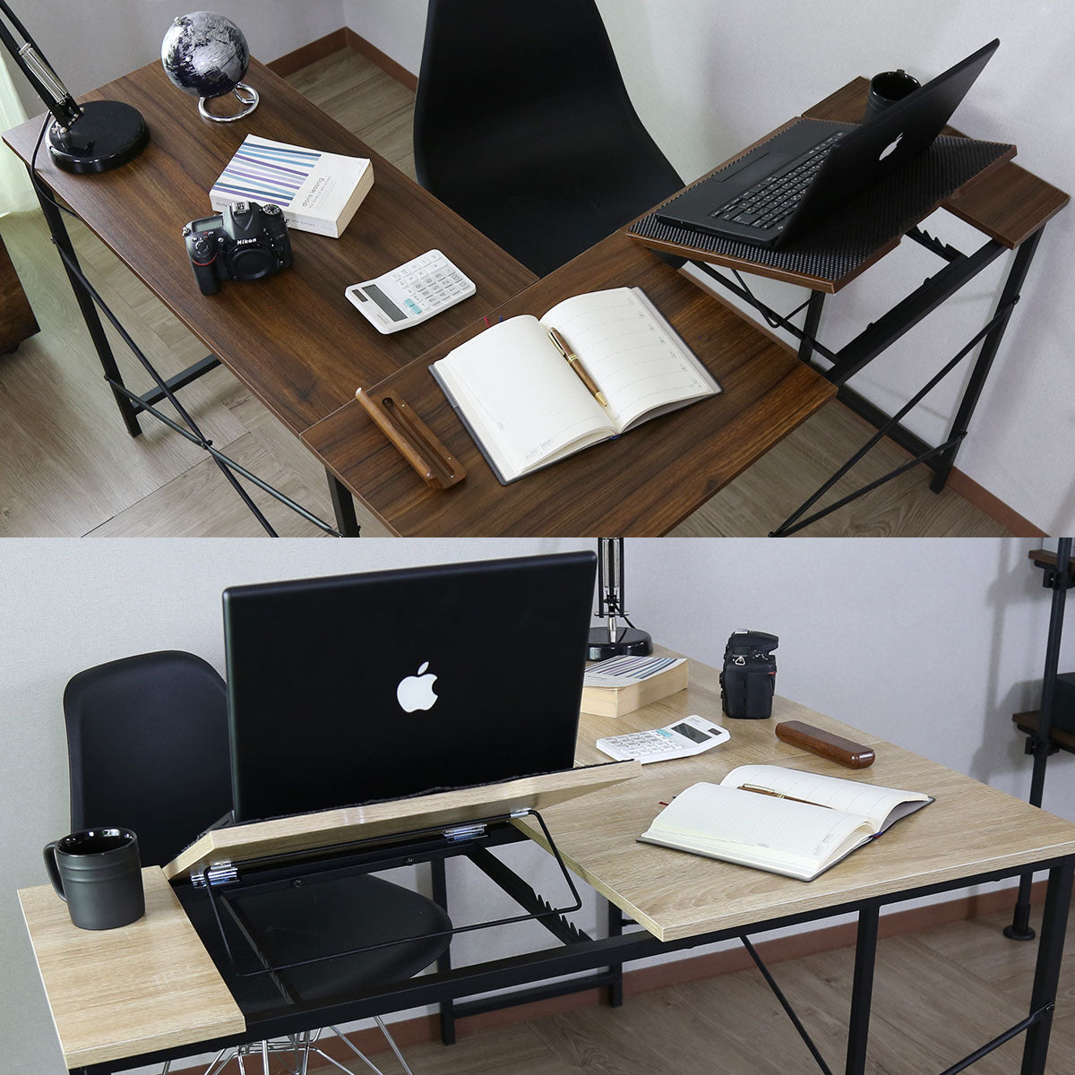 【幅120】天板角度調整ができるL字デスク ナクア