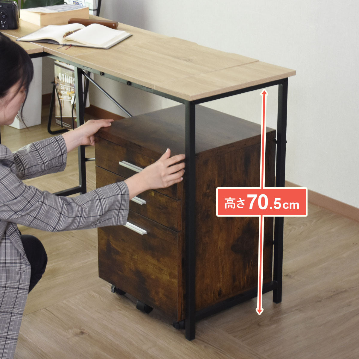 【幅120】天板角度調整ができるL字デスク ナクア