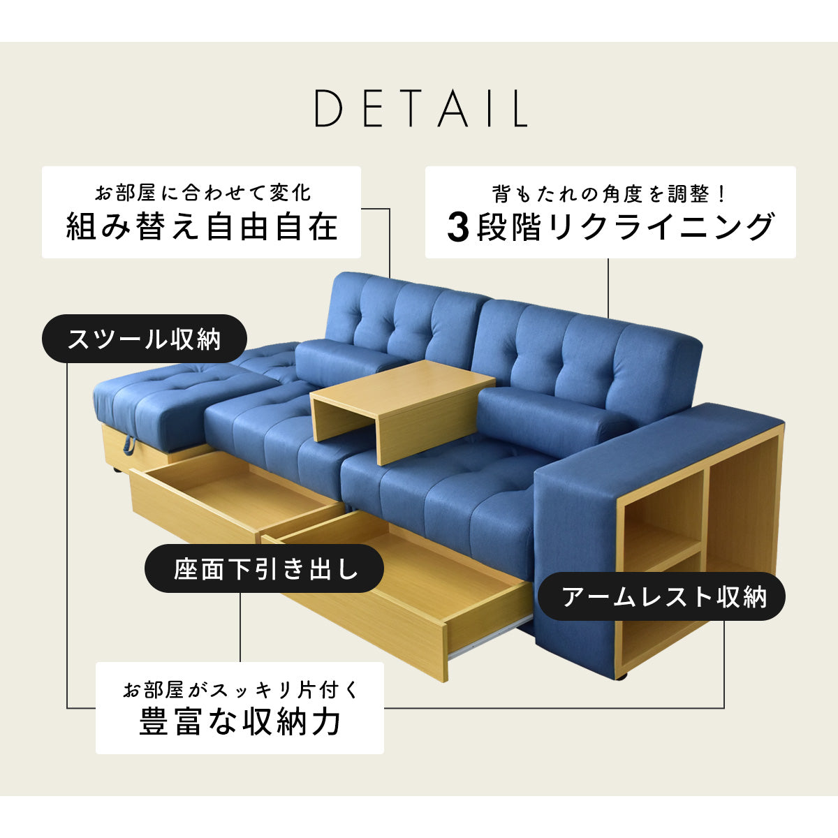 収納付き ソファーベッド 2人用ソファ シングルサイズ | サンパ