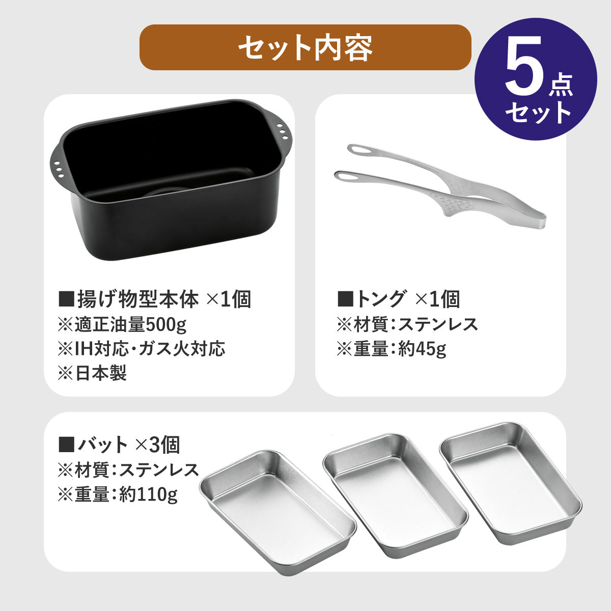 角型てんぷら鍋 ミニミニ天ぷら角型5点セット【日本製/燕三条】