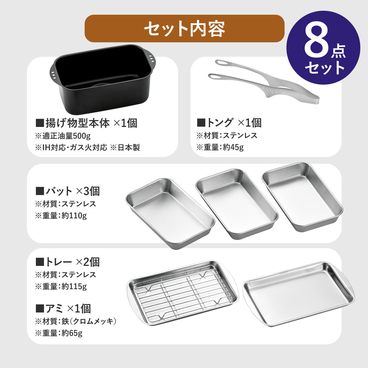 角型てんぷら鍋 ミニミニ天ぷら角型8点セット【日本製/燕三条】