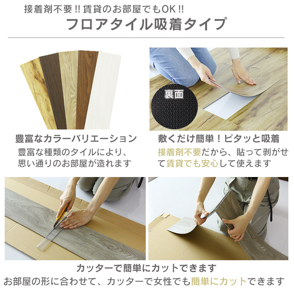 タイルカーペット 3畳用 吸着タイプ 防水 防音 フローリング DIY ゾーイ
