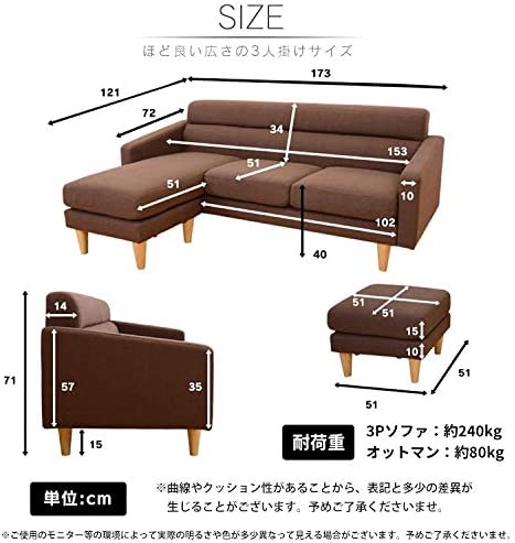 カウチソファ 2人用ソファ オリーブ3P