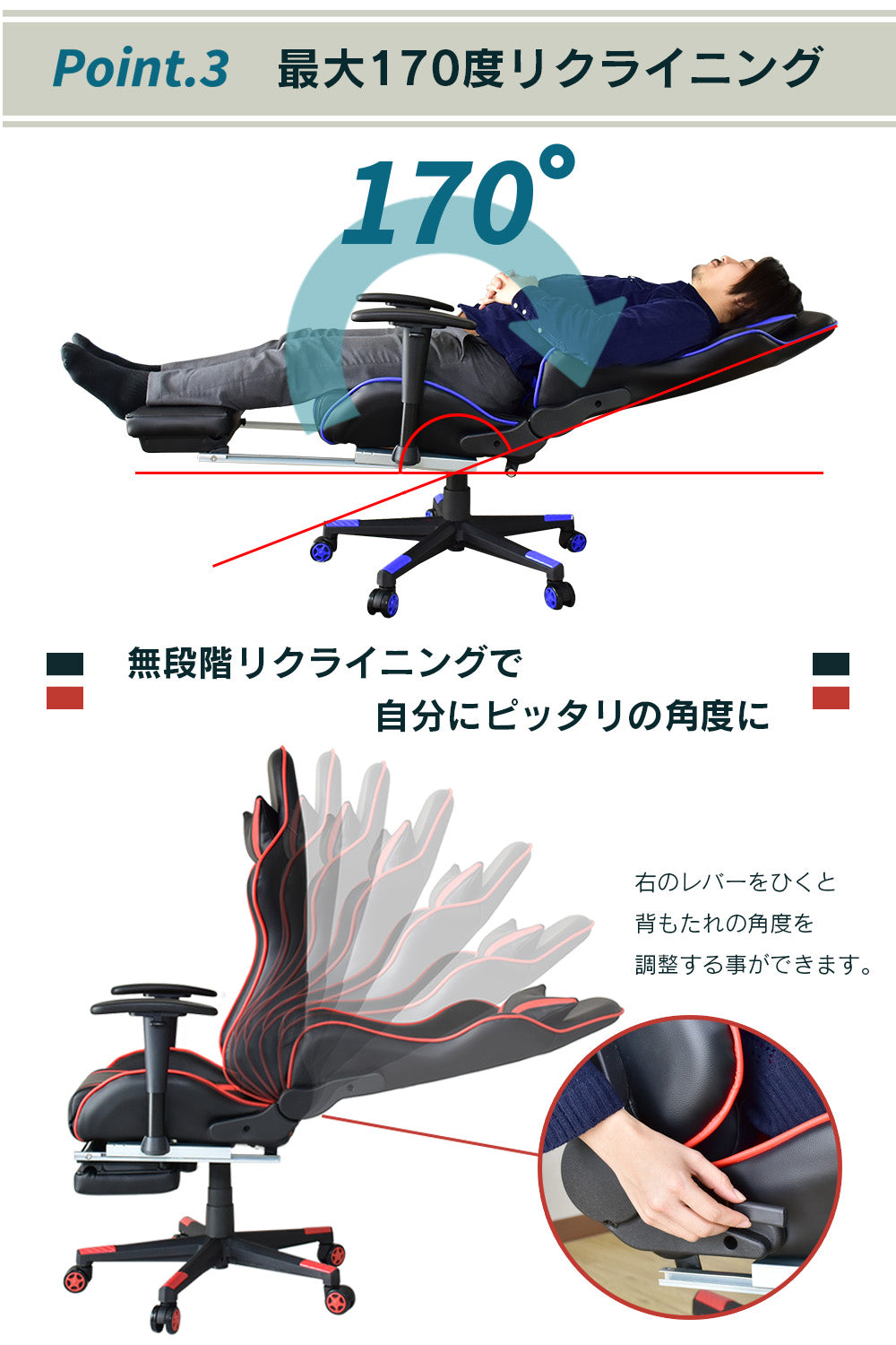 ゲーミングチェア パソコンチェア 椅子 イス リクライニング 格納式フットレスト レザー 合皮 アリーゴ
