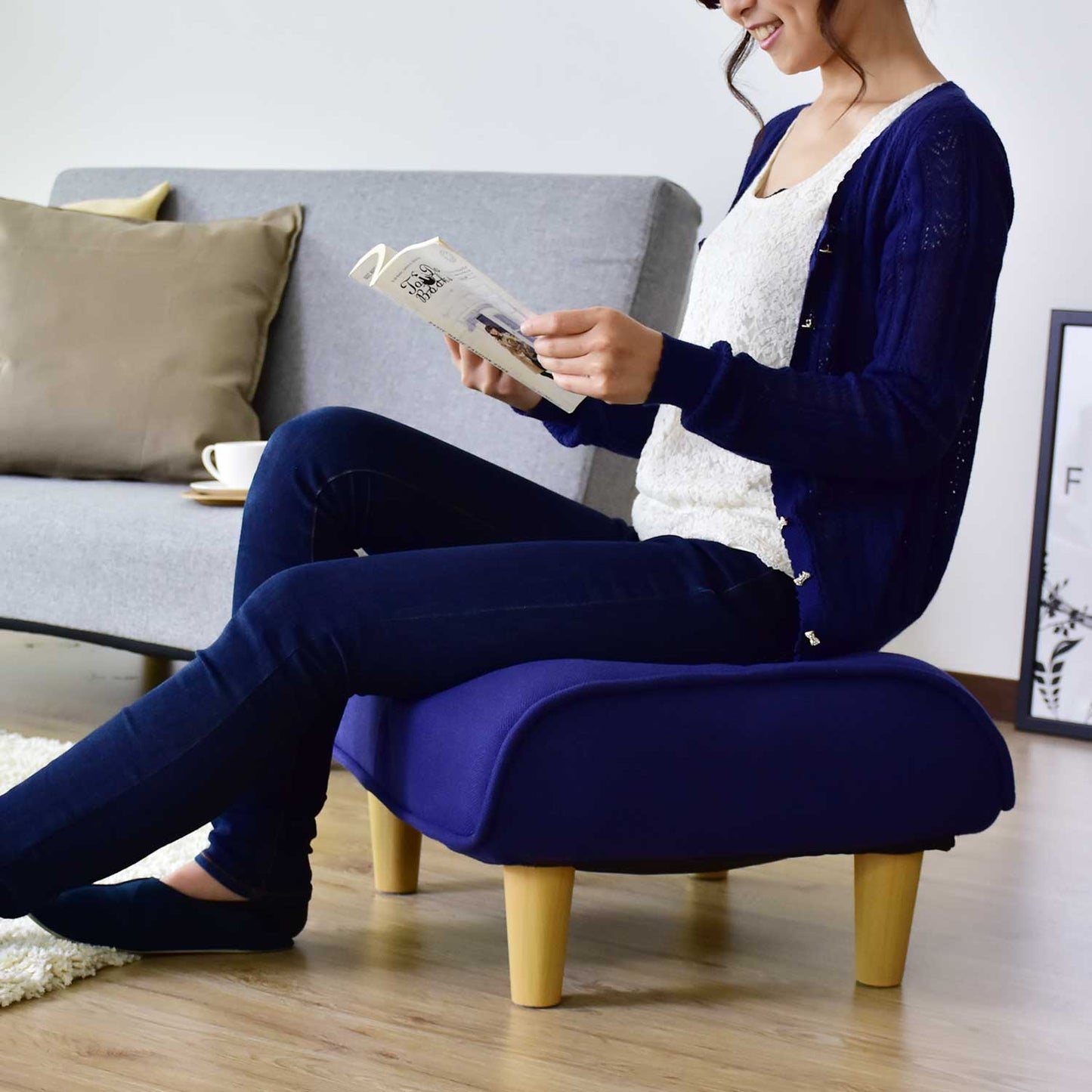 スツール 木製風オットマン ファブリック NEWロンボ