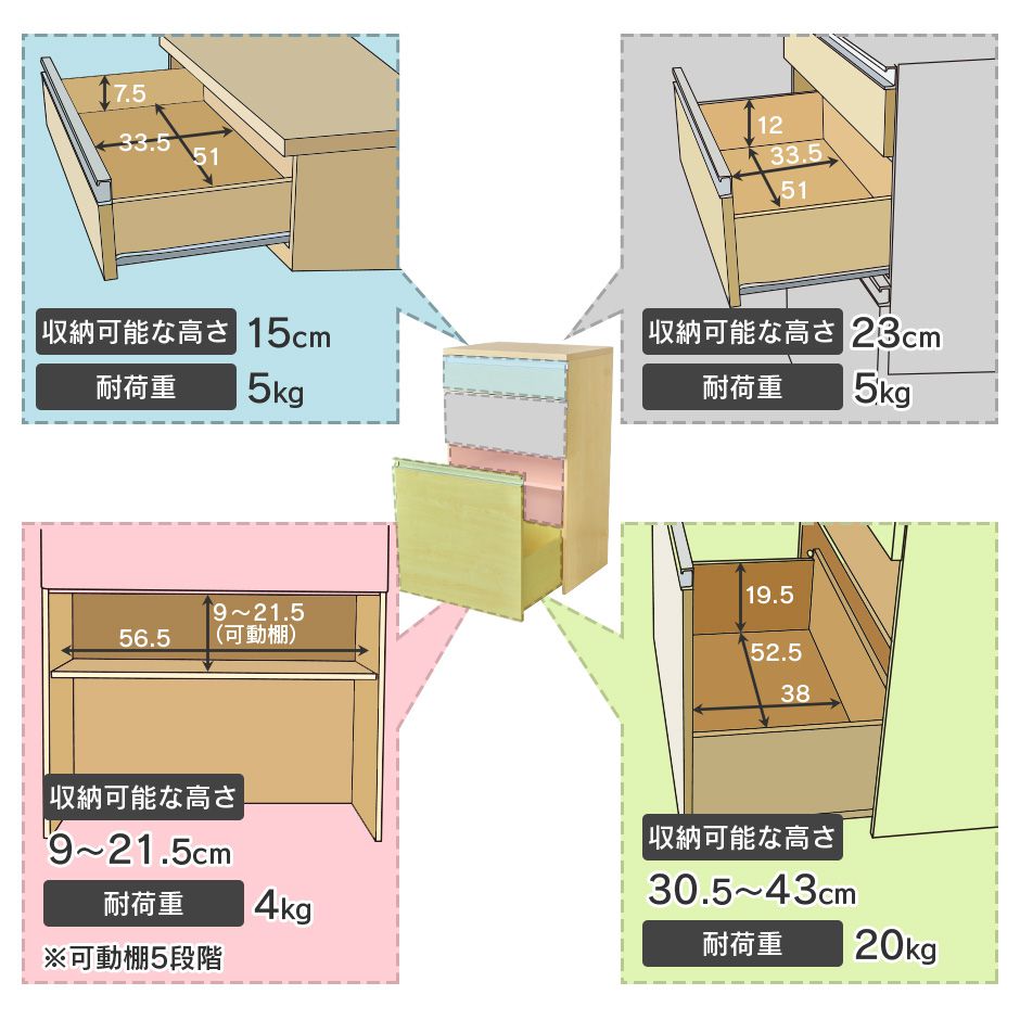 【幅60】キッチン収納 モナチェスト60cm