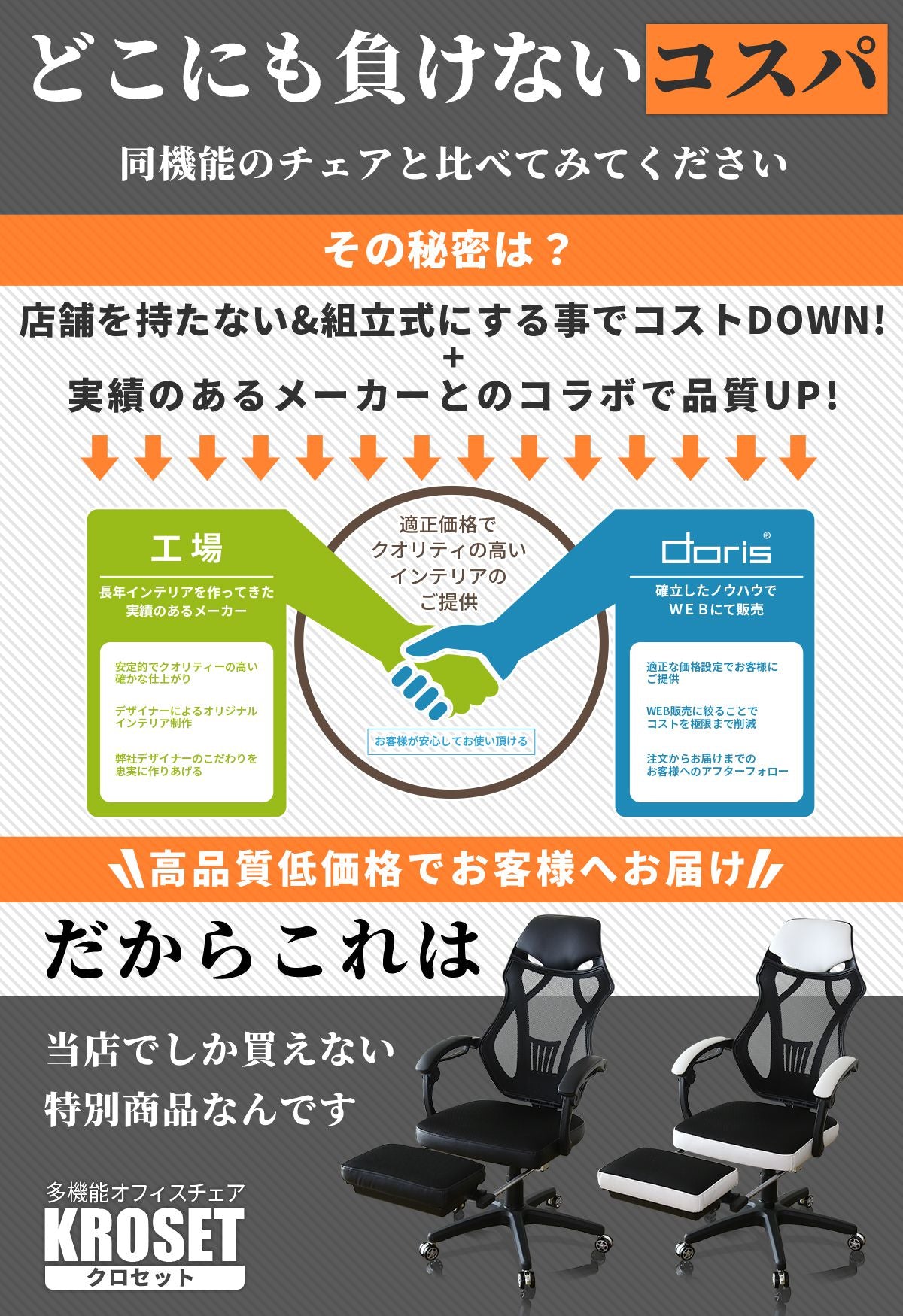 オフィスチェア パソコンチェア イス メッシュ フットレスト付き クロセット