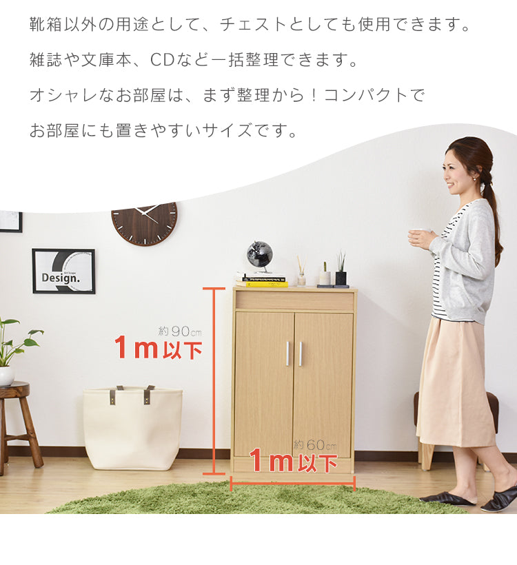 シューズボックス 収納 下駄箱 玄関 ラック 60cm幅 スリム 可動棚 トップオープン ブラウン ナチュラル ピジョン