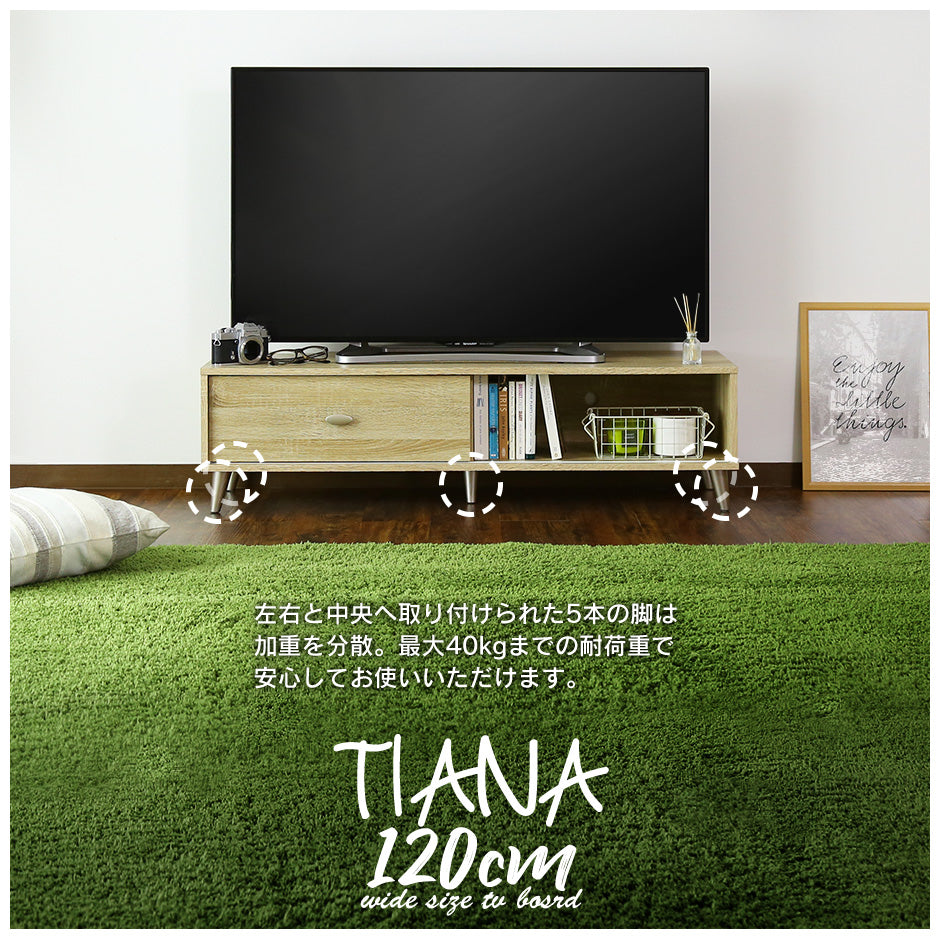 テレビ台 50インチ対応 ローボード 脚付き テレビボード コード穴付き スライド扉付 幅120cm ティアナ120