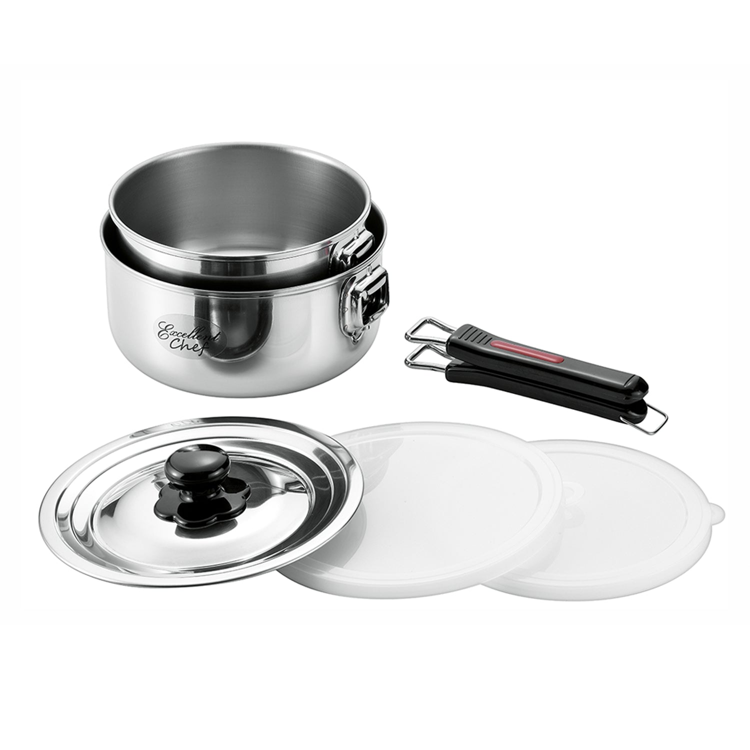 stainless steel ワンタッチス−プ漉し3点セット 燕三条】取っ手着脱式鍋セット ワンタッチクッカー着脱式16/18cmセット