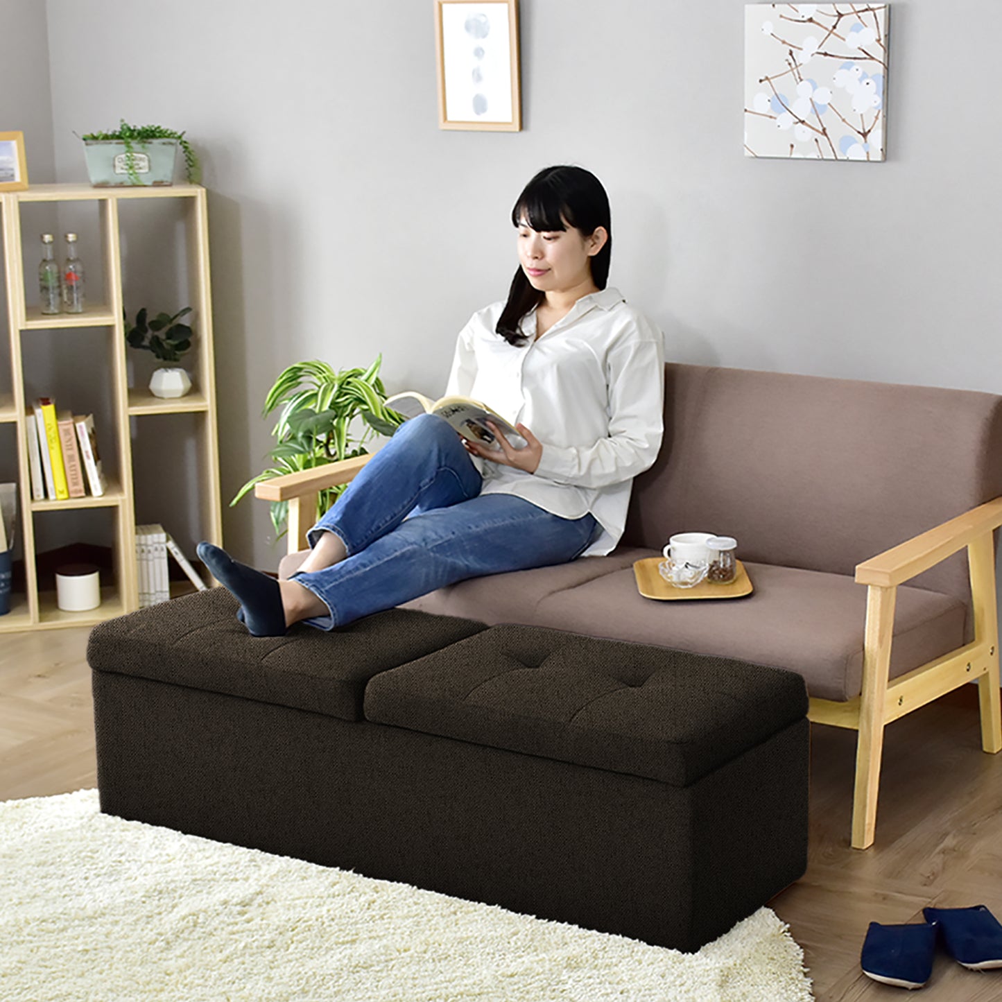 【幅119】収納スツール  ツインベンチ