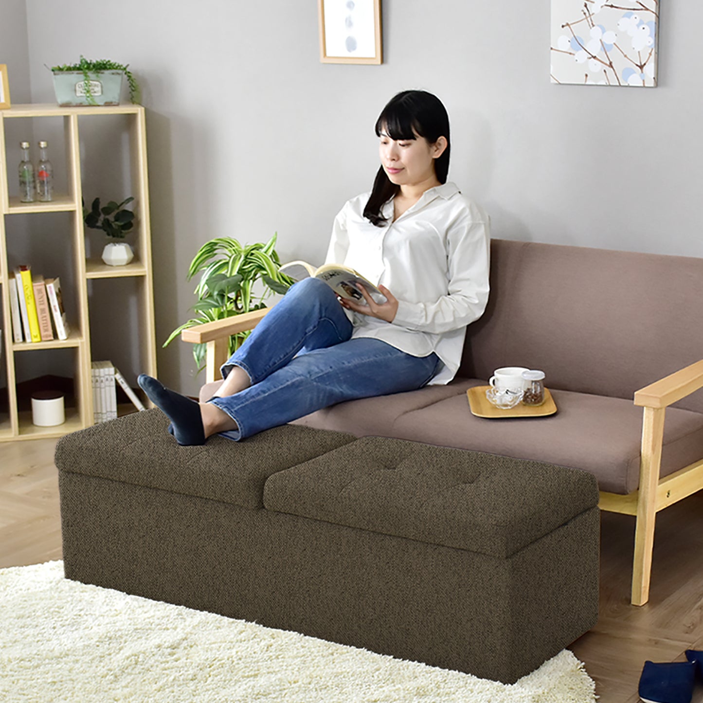 【幅119】収納スツール  ツインベンチ