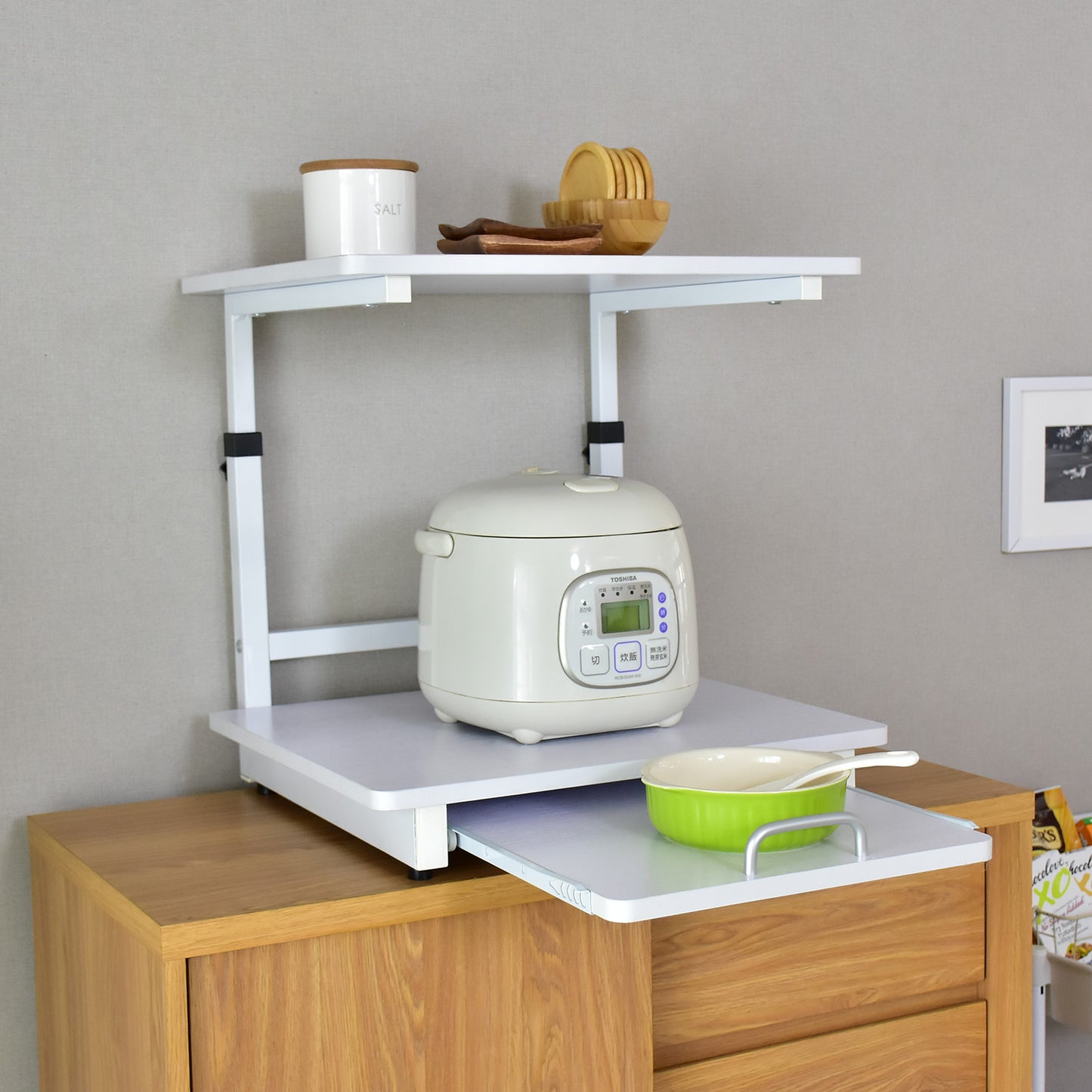 冷蔵庫上収納　【スライド棚タイプ｜引出し付きタイプ】トルト