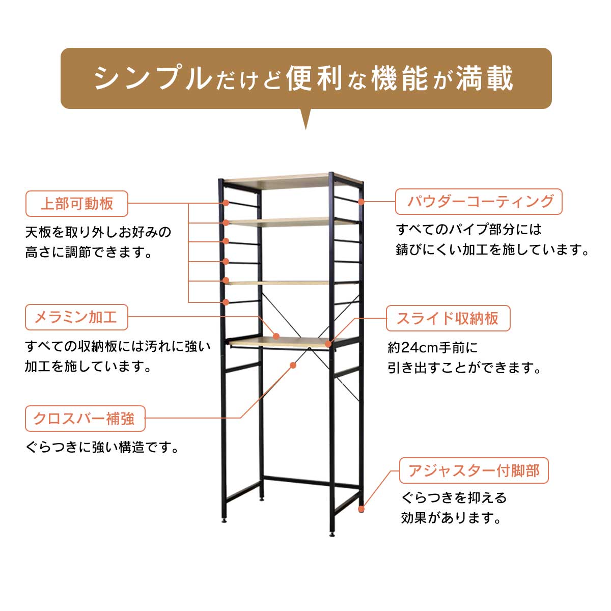 幅60cm キッチンラック ゴミ箱 レンジ台 3段 カメオ