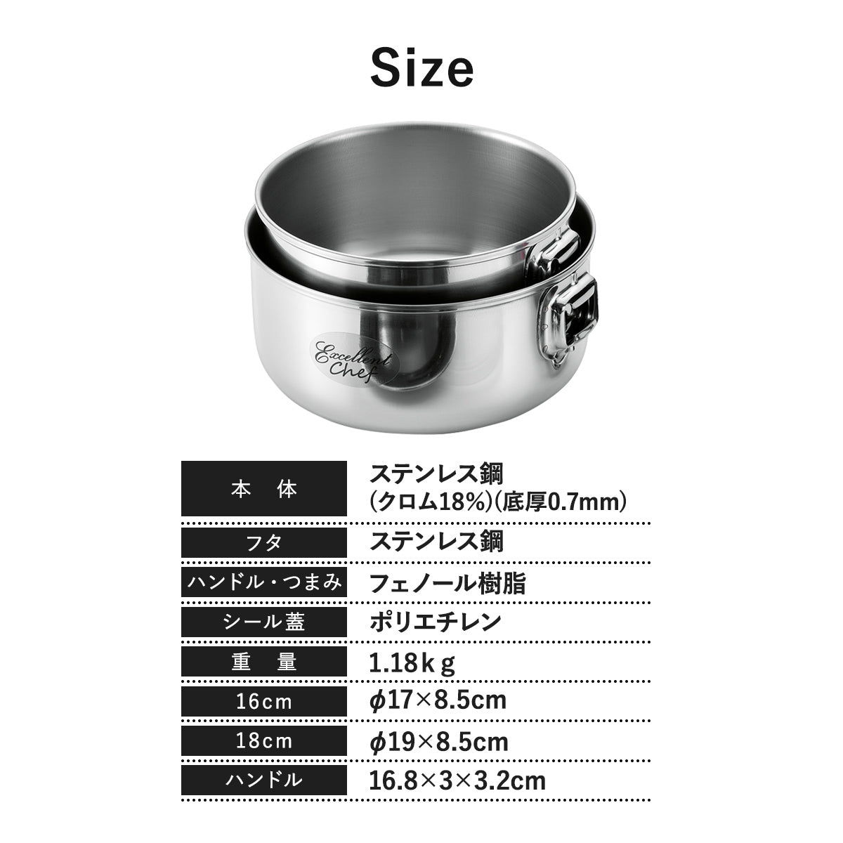 【燕三条】取っ手着脱式鍋セット　ワンタッチクッカー着脱式16/18cmセット