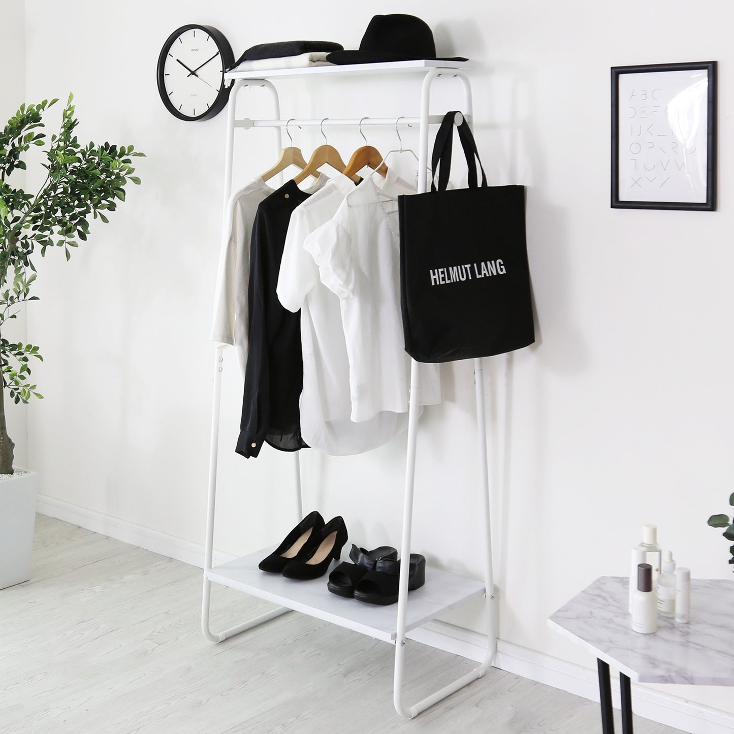 【幅64】ハンガーラック ロナ棚付き