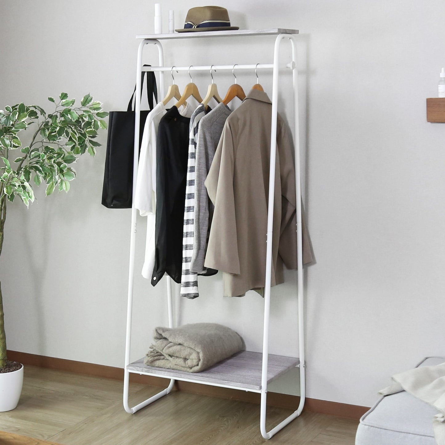 【幅64】ハンガーラック ロナ棚付き