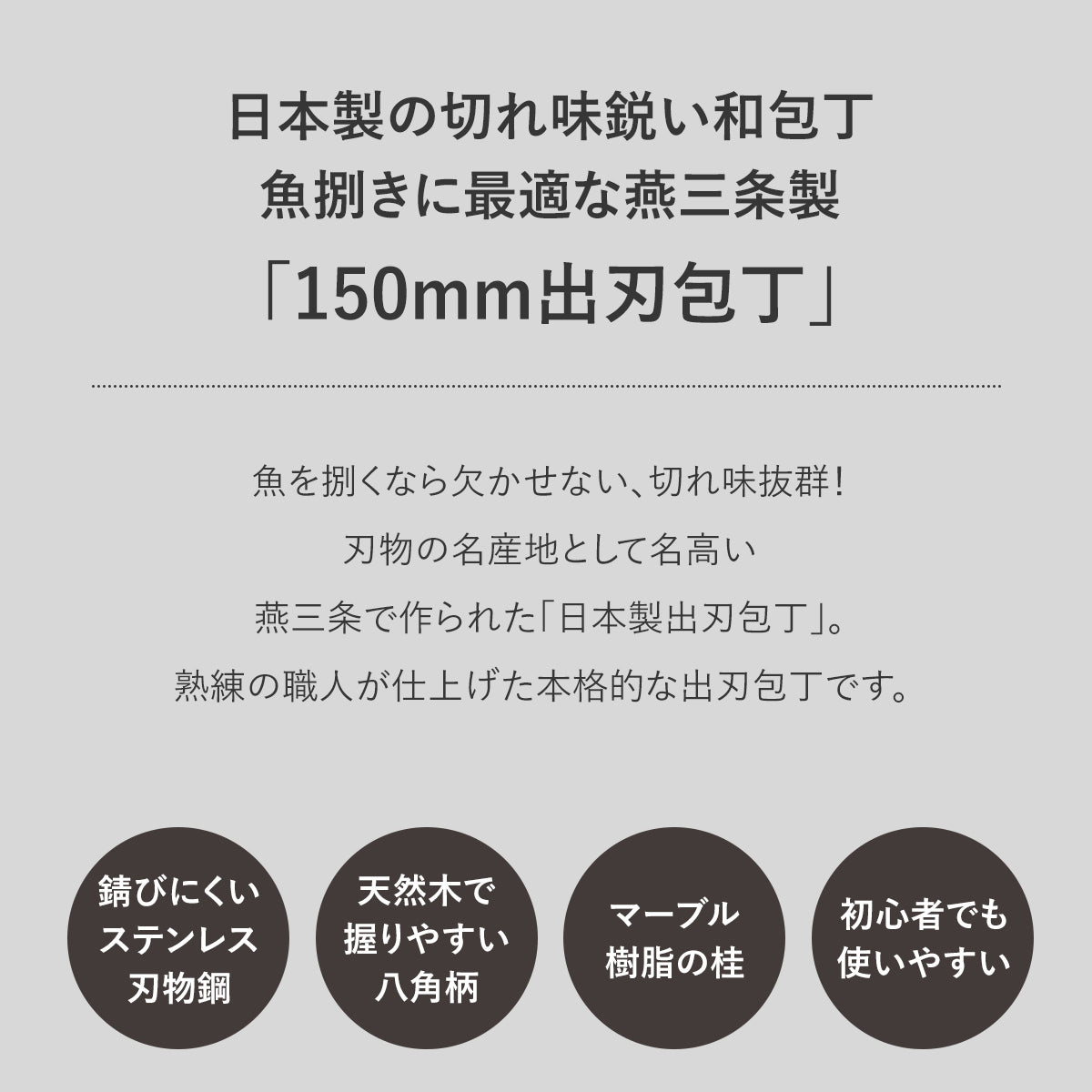 【日本製/燕三条】龍徳作八角柄和包丁 出刃150mm