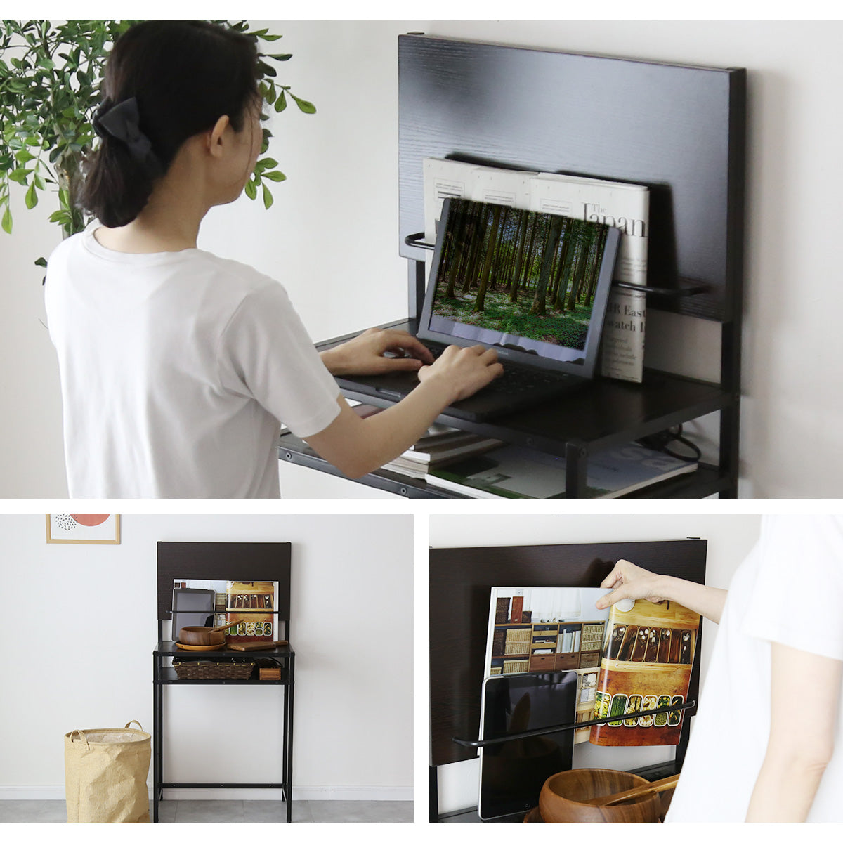 マガジンラック＆コンセント付き 収納デスク