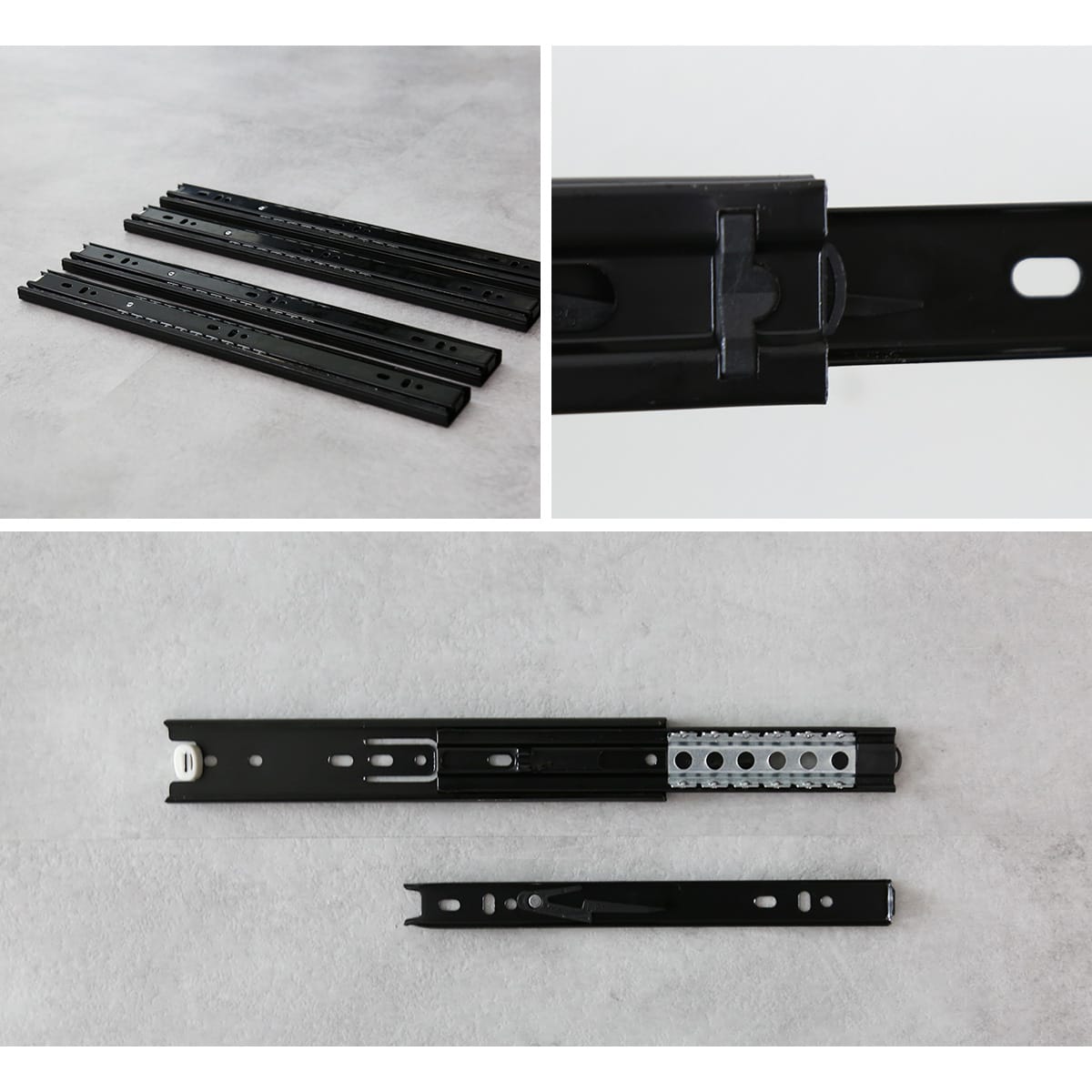 スライドレール　3段引き（4本2ペア）ブラック