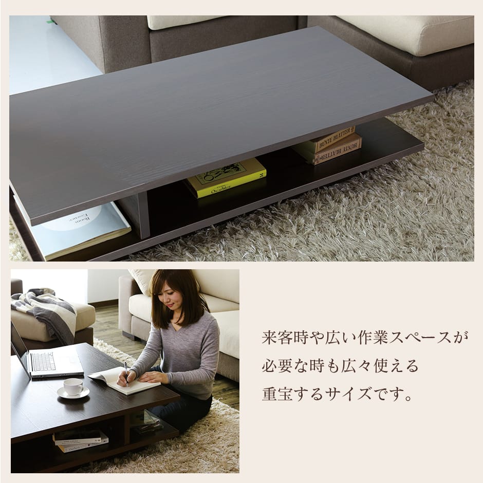 テーブル ローテーブル 木製 収納付き 幅60 奥行き120 ｜ シャルケ