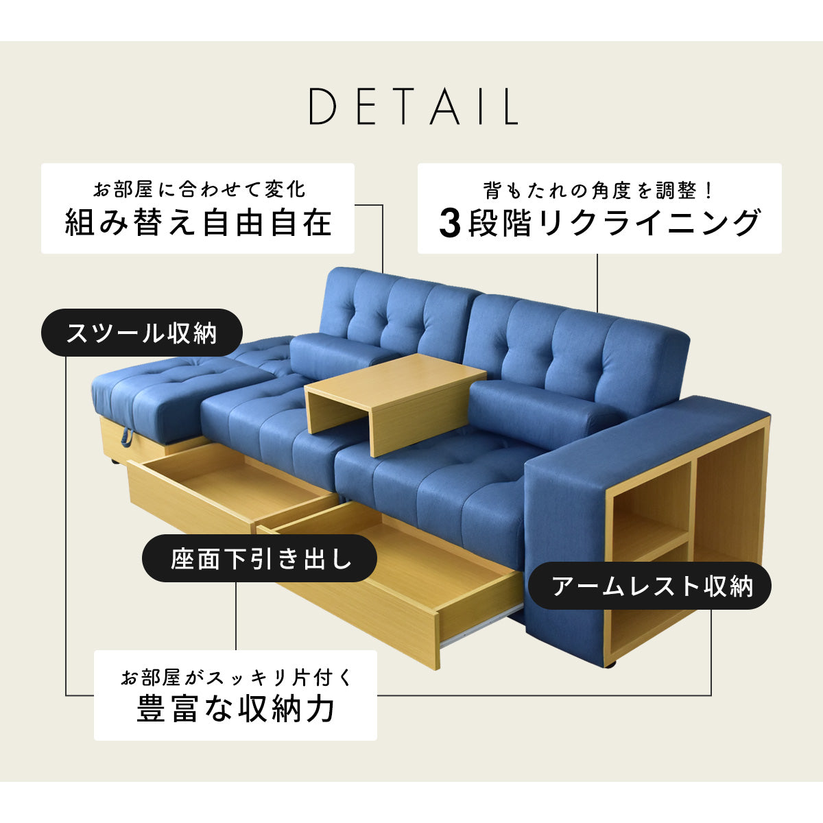 収納付き ソファーベッド 2人用ソファ シングルサイズ ｜ サンパ