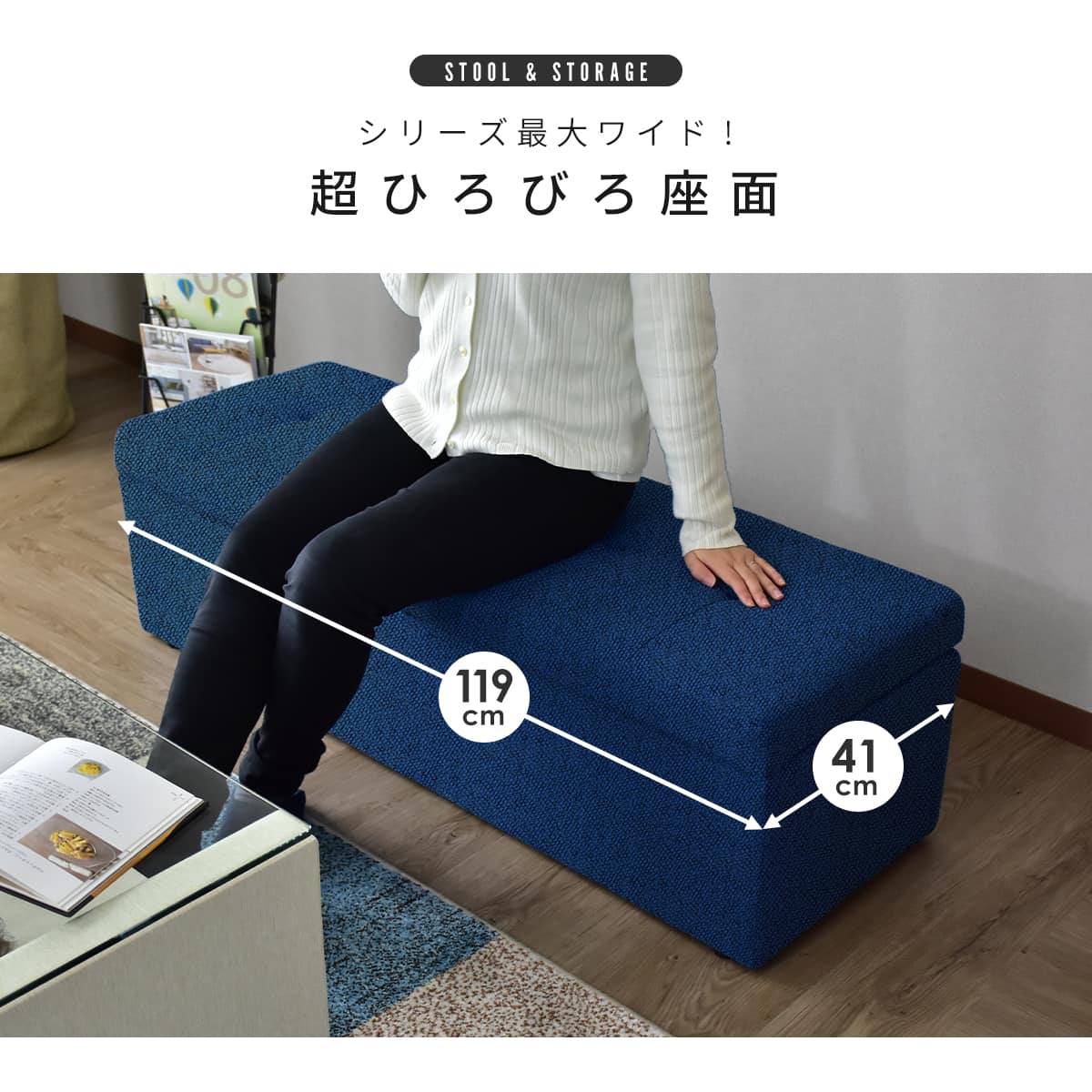 【幅119】収納スツール  ツインベンチ