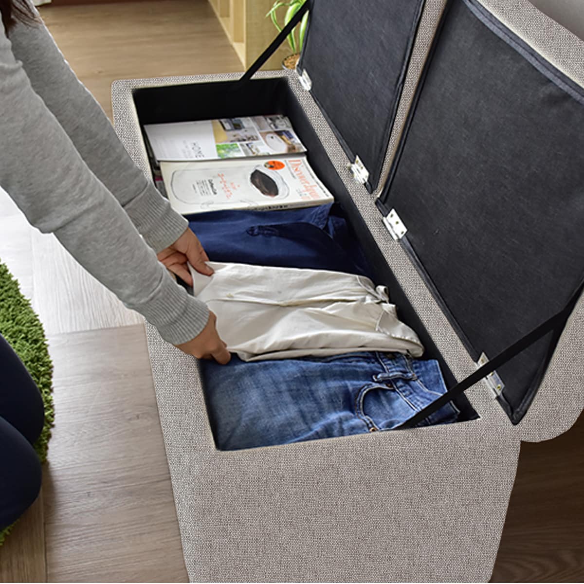 【福岡市限定】【展示品・未使用品】収納スツール 楽天市場】収納スツール ダブル 幅76 収納ボックス フタ付き JLS-76Z