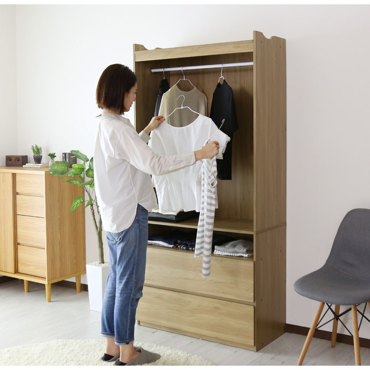 KINO - 美品破格★【kino】ワードロープ Wardrobe (アンティークグレー塗装) kino ワードローブ フランス家具 ロココ調 アンティーク