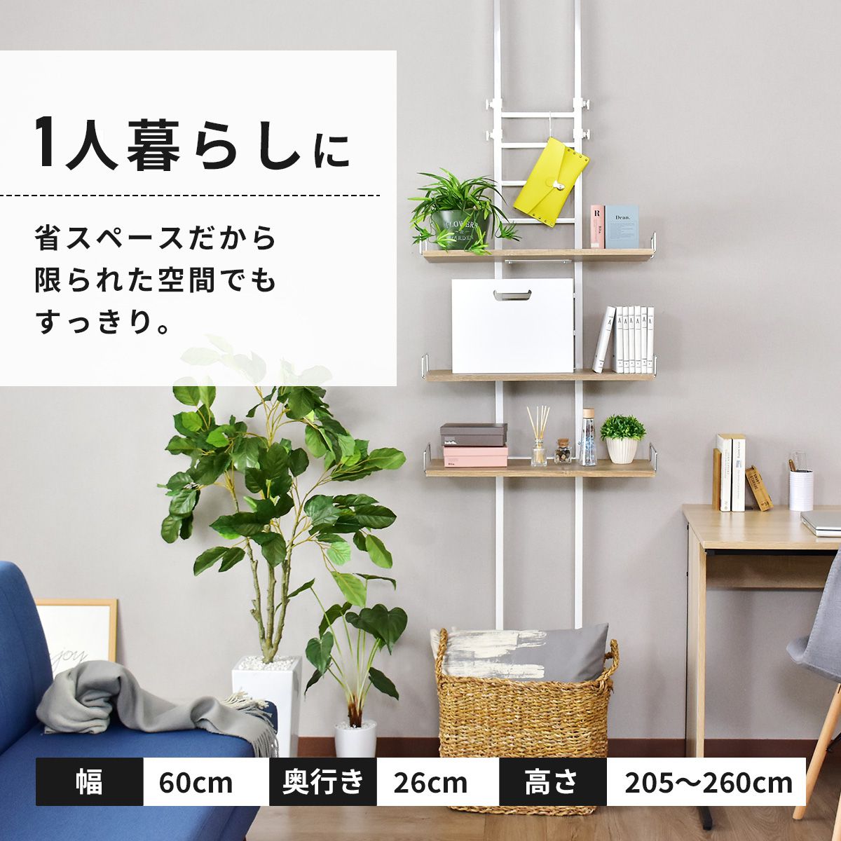 幅60cm つっぱり壁面収納 突っ張り収納 カリエ